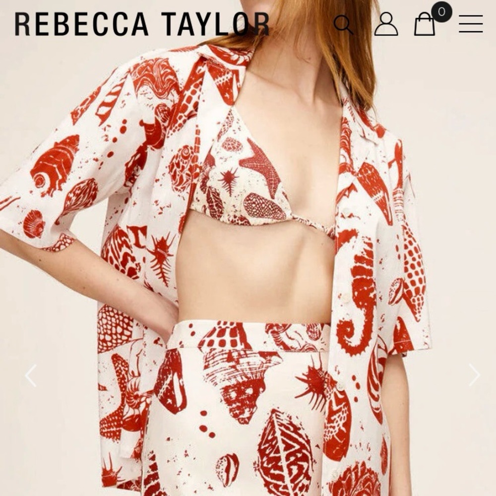Rebecca Taylor NWT Sea Shore Cabana SS Lg Buttonup Camp Shirt Blouse NEW